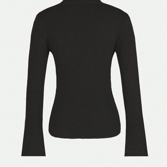 Black Casual Women's Button Cross Design Long Sleeve Sweater Asymmetric Pullover - Picture 2 of 3